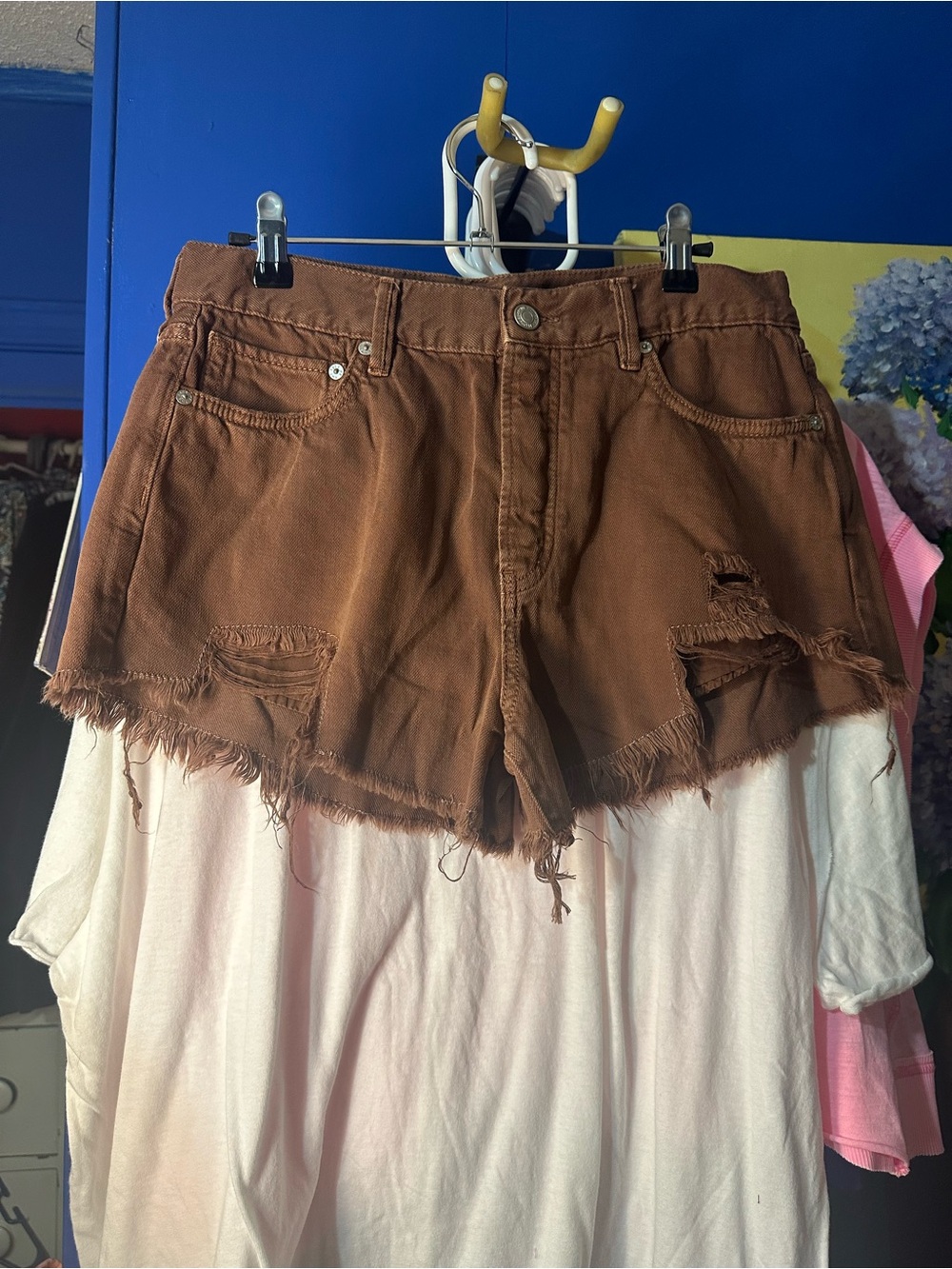 We The Free Brown Denim Cutoff Shorts NWOT